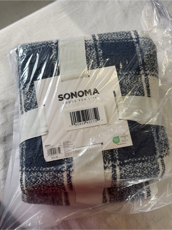 Sonoma Other - NWT Sonoma Plaid Throw Blanket Blue White Farmhouse Cottage Cozy Soft Throw